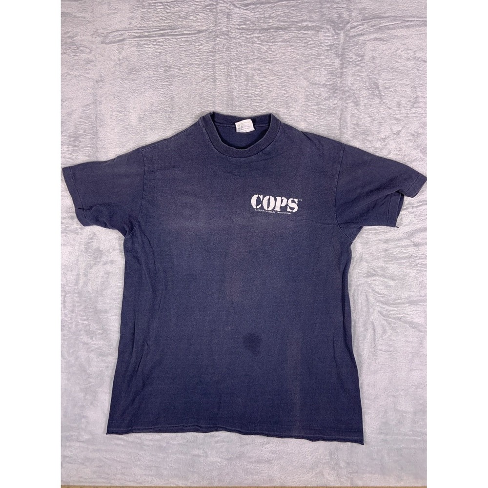 Vtg 90s Hanes Cops Barbour/Langley Productions Men's T-Shirt L Blue Credit